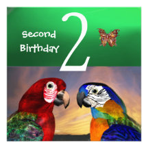 LOROS HÍPERES/segunda fiesta de cumpleaños, verde  Invitaciones Personales