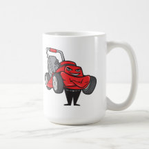 Los brazos derechos del hombre del cortacésped dob taza de café