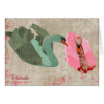 Los cisnes rosados y verdes olivas del Grunge pers Felicitaciones