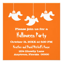 Los fantasmas colgantes Halloween invitan, naranja Comunicado Personalizado