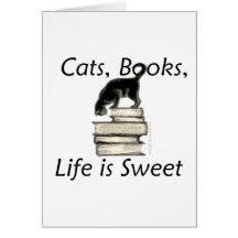 Los gatos, libros, vida son dulces felicitacion 