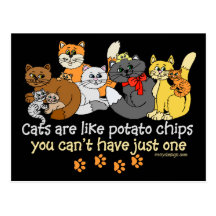 Los gatos son como las patatas fritas tarjeta postal