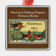 Los pájaros lindos del petirrojo personalizaron lo ornamento para arbol de navidad
