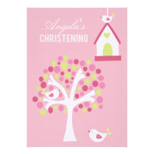Los pájaros rosados y el bautizo del bautismo del  invitaciones personalizada