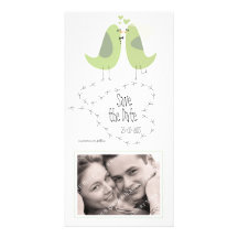Los pájaros verdes del amor del boda ahorran la fo tarjetas fotográficas personalizadas
