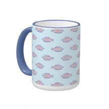Los pescados modelan en azul. Línea roja Rainbowfi Tazas