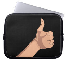 Los pulgares suben gesto de la muestra de la mano funda computadora