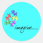 Los regalos de la ayuda del autismo "se imaginan"  pegatinas redondas