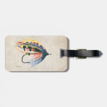 Los salmones FlyFishing del arte del señuelo vuela Etiqueta De Maleta