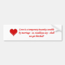 love-is-a-temporary-insanity-curable-by-01 pegatina de parachoque