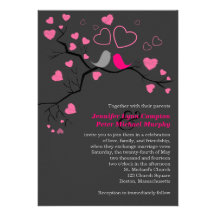 Lovebirds y corazones rosados, grises que casan la