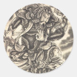 Lucha japonesa del samurai del demonio del vintage etiqueta