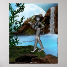 Luna 1 de las cascadas del gatito del animado de C Poster