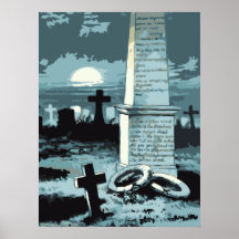 Luna azul de la noche fantasmagórica del cementeri posters