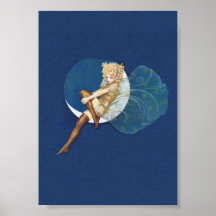 Luna azul de las medias de hadas azules bonitas de poster