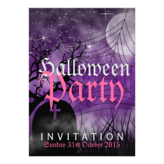Luna de Halloween y invitación de la púrpura del W
