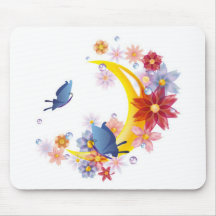 Luna, flores y mariposas alfombrilla de raton