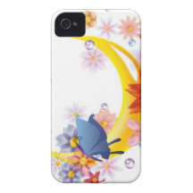 Luna, flores y mariposas Case-Mate iPhone 4 protector