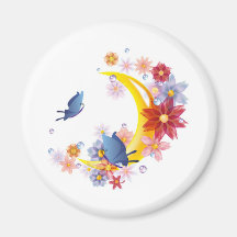 Luna, flores y mariposas imán de nevera