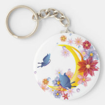 Luna, flores y mariposas llavero personalizado