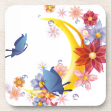 Luna, flores y mariposas posavasos