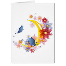 Luna, flores y mariposas tarjetas
