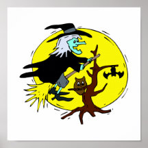 luna Halloween del amarillo del árbol del vuelo de Impresiones