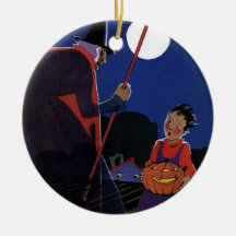 Luna Llena de bruja de Halloween del vintage del m Ornamentos De Reyes