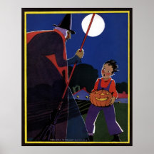 Luna Llena de bruja de Halloween del vintage del m Impresiones