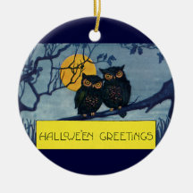 Luna Llena del árbol de los búhos de los saludos d Adorno Para Reyes