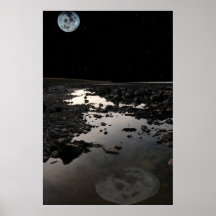 Luna Llena sobre el poster rocoso de la playa del 
