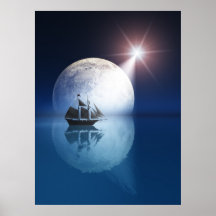 Luna Llena y estrella sobre la nave Poster