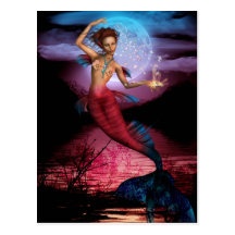 Luna mágica de la sirena tarjeta postal