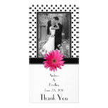 Lunar blanco del negro rosado de la margarita que  tarjeta con foto personalizada