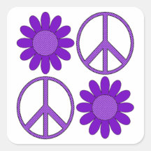 Lunar púrpura retro floral y símbolo de paz calcomanía cuadrada personalizada