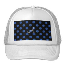 Lunares azules del brillo del monograma gorro