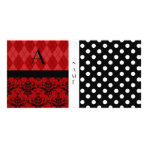 Lunares blancos y negros del nombre y del monogram tarjeta con foto personalizada