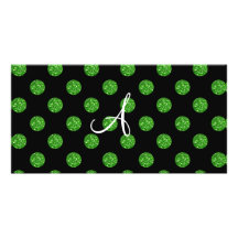 Lunares del brillo del verde del monograma tarjetas personales