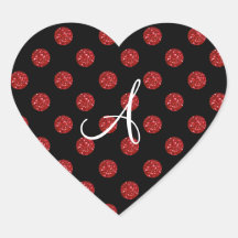 Lunares rojos del brillo del monograma calcomania de corazon personalizadas