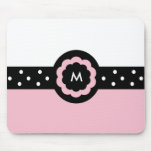 M:: Mousepad rosado del monograma y blanco puntead Alfombrillas De Ratón