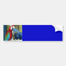 Macaws rojos y azules coloridos etiqueta de parachoque