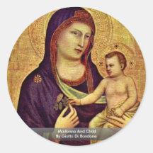 Madonna y niño de Giotto Di Bondone Pegatinas Redondas