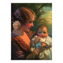 Madre del vintage con el bebé; Invitación de la fi
