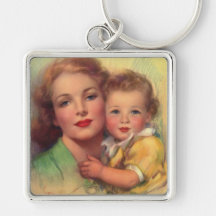 Madre del vintage y retrato del niño llaveros