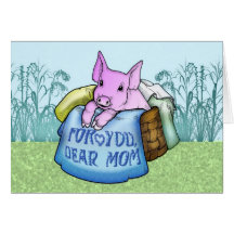 Madre, el día de madre, cerdo lindo en una cesta felicitación