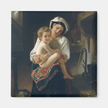 Madre joven que mira en su niño - Bouguereau Imanes Para Frigoríficos
