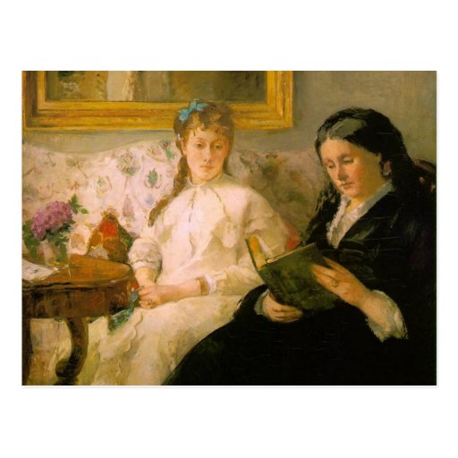 Madre y hermana de la lectura del artista tarjeta postal