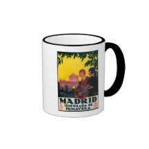 Madrid en poster promocional del viaje de la prima tazas