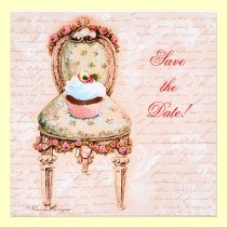 Magdalena y silla de la fiesta del té invitaciones