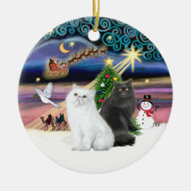 Magia de Navidad - dos gatos persas (blanco + negr Ornato